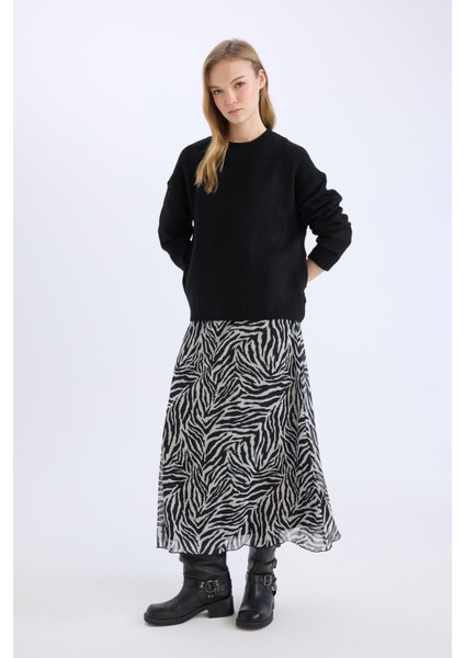 Flare Fit Zebra Desenli Yüksek Bel Tül Maxi Etek E3974AX25SP fiyatları