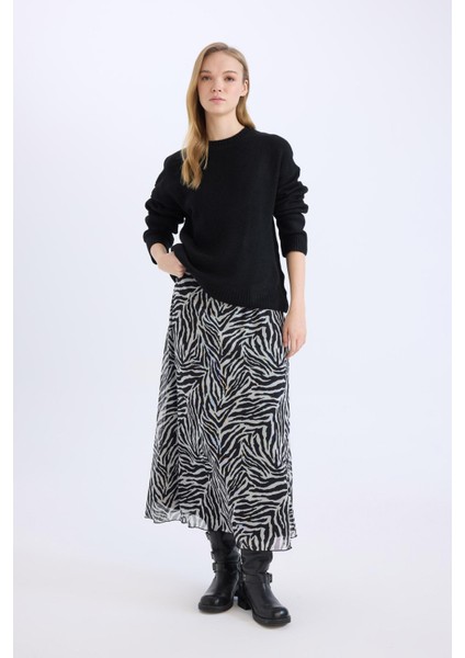 Flare Fit Zebra Desenli Yüksek Bel Tül Maxi Etek E3974AX25SP modelleri