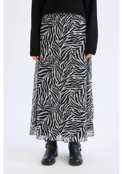 Flare Fit Zebra Desenli Yüksek Bel Tül Maxi Etek E3974AX25SP fırsatları