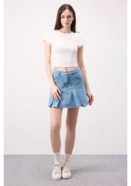 Fashion Fit Pileli Jean Mini Etek B9853AX24SM fiyatları