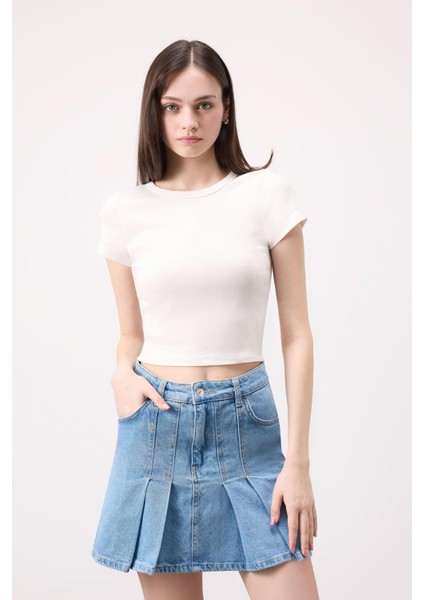 Fashion Fit Pileli Jean Mini Etek B9853AX24SM modelleri