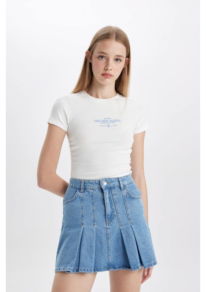 Fashion Fit Pileli Jean Mini Etek B9853AX24SM indirimleri