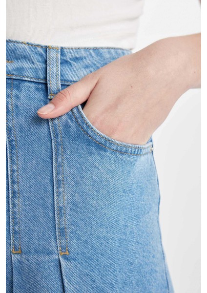 Fashion Fit Pileli Jean Mini Etek B9853AX24SM