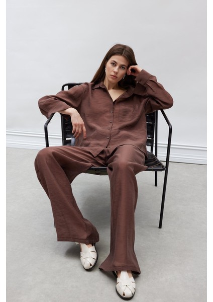 Straight Fit Modal Kumaş Palazzo Pantolon Yüksek Bel Uzun Boy E9103AX25SM modelleri