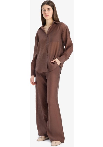 Straight Fit Modal Kumaş Palazzo Pantolon Yüksek Bel Uzun Boy E9103AX25SM fırsatları