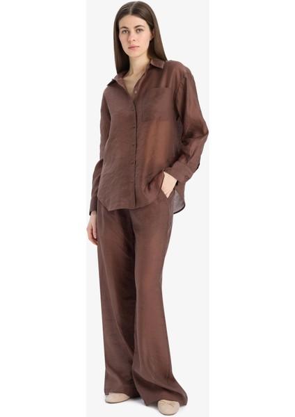 Straight Fit Modal Kumaş Palazzo Pantolon Yüksek Bel Uzun Boy E9103AX25SM
