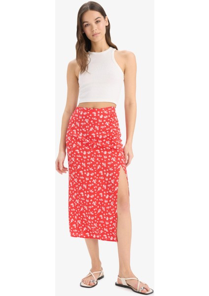 A Kesim Çiçek Desenli Yüksek Bel Yırtmaçlı Midi Etek F0526AX25SP modelleri