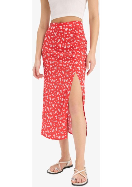 A Kesim Çiçek Desenli Yüksek Bel Yırtmaçlı Midi Etek F0526AX25SP indirimleri