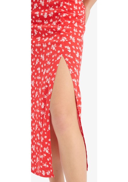 A Kesim Çiçek Desenli Yüksek Bel Yırtmaçlı Midi Etek F0526AX25SP