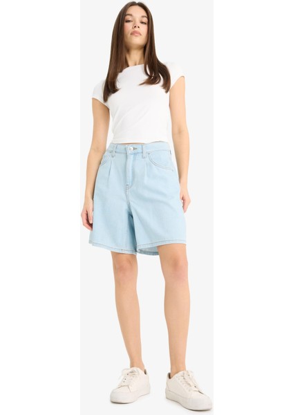 Yüksek Bel Yumuşak Jean Bermuda Şort E0960AX25SM modelleri