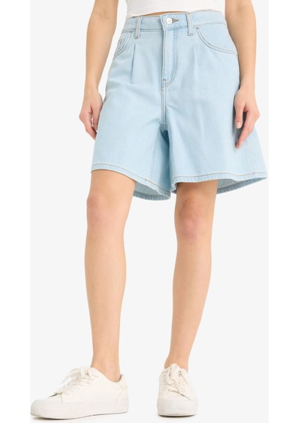 Yüksek Bel Yumuşak Jean Bermuda Şort E0960AX25SM fırsatları