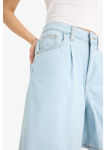 Yüksek Bel Yumuşak Jean Bermuda Şort E0960AX25SM indirimleri