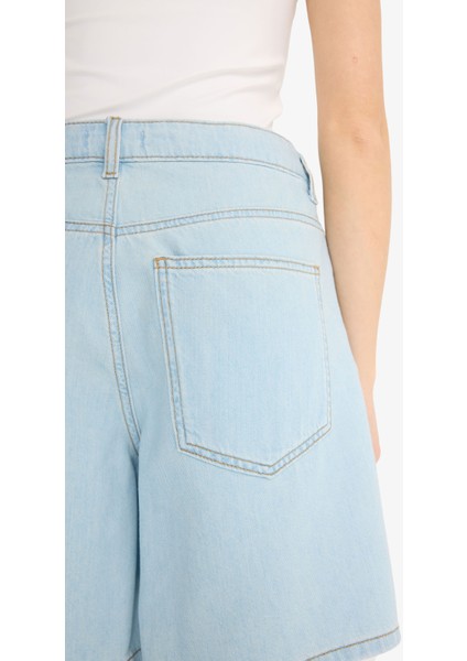 Yüksek Bel Yumuşak Jean Bermuda Şort E0960AX25SM