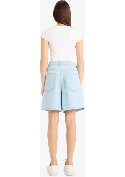 Yüksek Bel Yumuşak Jean Bermuda Şort E0960AX25SM