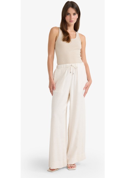 Wide Leg Keten Karışımlı Pantolon Yüksek Bel Uzun Boy Geniş Paça E6408AX25SM