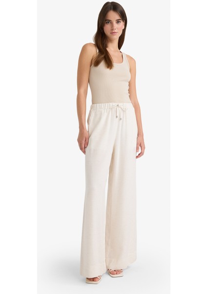 Wide Leg Keten Karışımlı Pantolon Yüksek Bel Uzun Boy Geniş Paça E6408AX25SM fırsatları