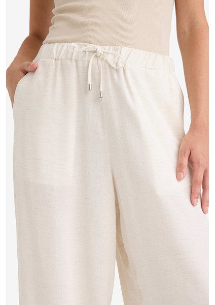 Wide Leg Keten Karışımlı Pantolon Yüksek Bel Uzun Boy Geniş Paça E6408AX25SM