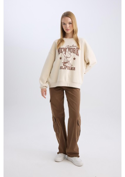 Straight Fit Gabardin Pantolon Kargo Cepli Normal Bel Düz Paça D3762AX24AU