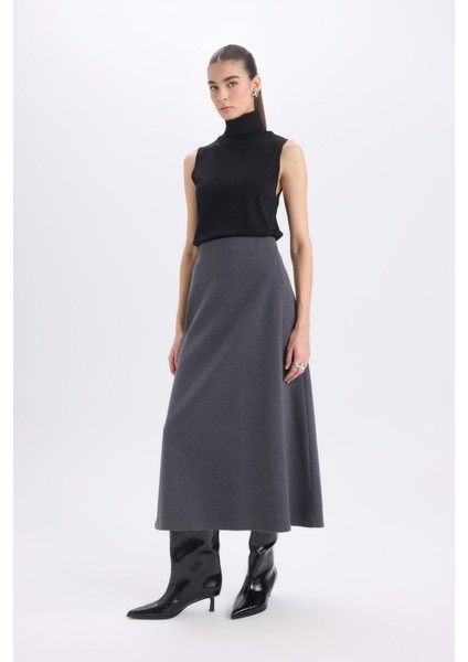 A Kesim Esnek Belli Basic Düz Normal Bel Maxi Etek