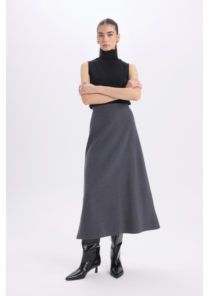 A Kesim Esnek Belli Basic Düz Normal Bel Maxi Etek modelleri