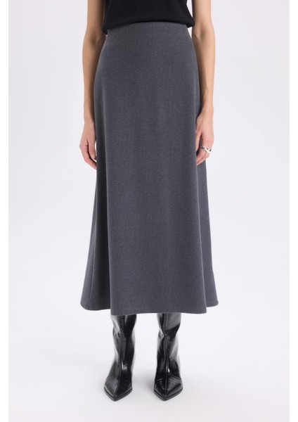 A Kesim Esnek Belli Basic Düz Normal Bel Maxi Etek