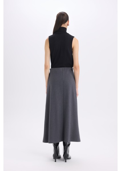 A Kesim Esnek Belli Basic Düz Normal Bel Maxi Etek