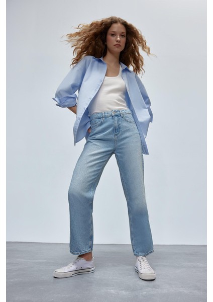 Straight Fit Yüksek Bel Bilek Boy Jean Yıkamalı Pantolon E3191AX25SP fiyatları