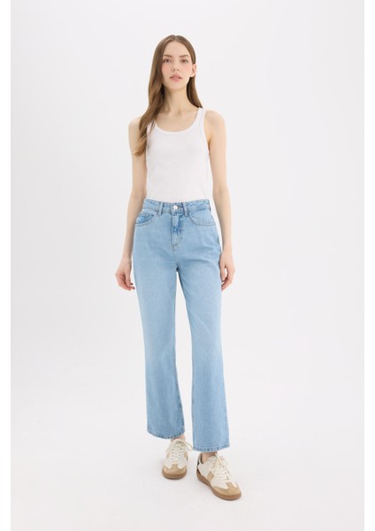 Straight Fit Yüksek Bel Bilek Boy Jean Yıkamalı Pantolon E3191AX25SP fırsatları