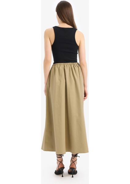 A Kesim Normal Bel Yarım Astar Poplin Midi Etek E8700AX25SP