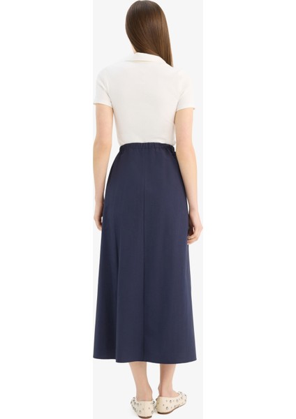A Kesim Normal Bel Yarım Astar Poplin Midi Etek E8700AX25SP