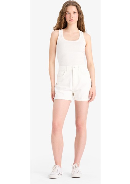 Mom Fit Yüksek Bel Katlamalı Paça Jean Şort E4695AX25SM fiyatları