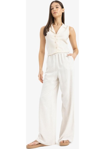 Keten Karışımlı Palazzo Pantolon Wide Leg Geniş Bol Paça Üç Cepli Normal Bel Basic Düz Standart Boy C4545AX25SP fiyatları
