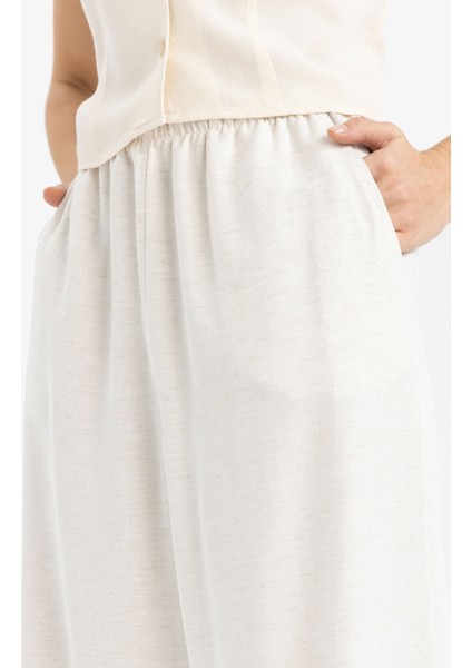 Keten Karışımlı Palazzo Pantolon Wide Leg Geniş Bol Paça Üç Cepli Normal Bel Basic Düz Standart Boy C4545AX25SP fırsatları