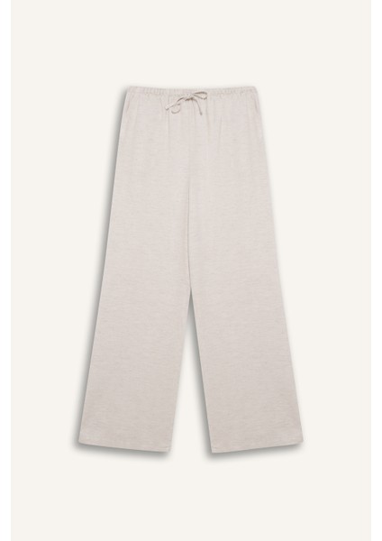 Keten Karışımlı Palazzo Pantolon Wide Leg Geniş Bol Paça Üç Cepli Normal Bel Basic Düz Standart Boy C4545AX25SP