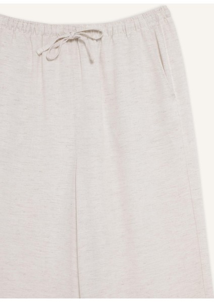 Keten Karışımlı Palazzo Pantolon Wide Leg Geniş Bol Paça Üç Cepli Normal Bel Basic Düz Standart Boy C4545AX25SP