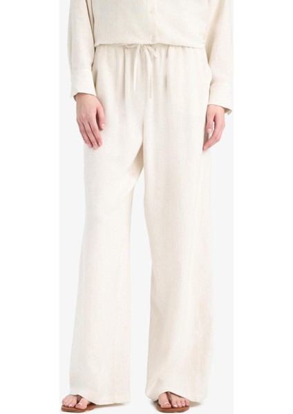 Keten Karışımlı Pantolon Wide Leg Geniş Bol Paça Basic Düz Çift Cepli Yüksek Bel Standart Boy C6021AX25SP fırsatları