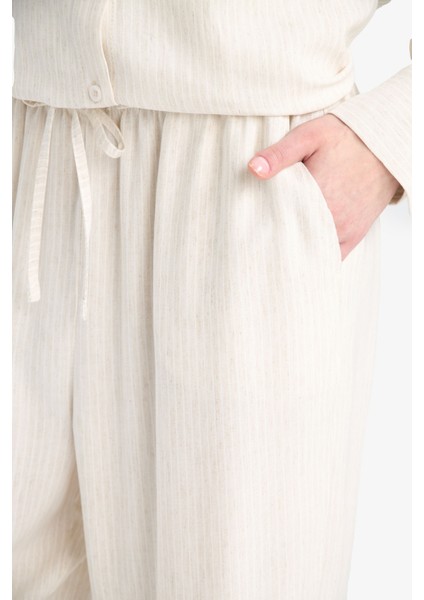 Keten Karışımlı Pantolon Wide Leg Geniş Bol Paça Basic Düz Çift Cepli Yüksek Bel Standart Boy C6021AX25SP indirimleri