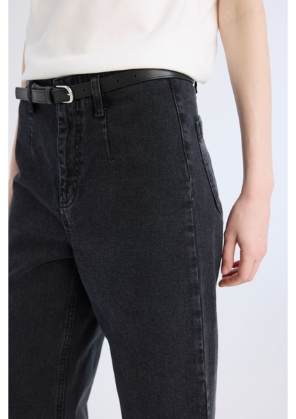 Culotte Yüksek Bel Rahat Kalıp Bilek Boy İspanyol Paça Kemerli Jean Yıkamalı Pantolon D5887AX25SP indirimleri