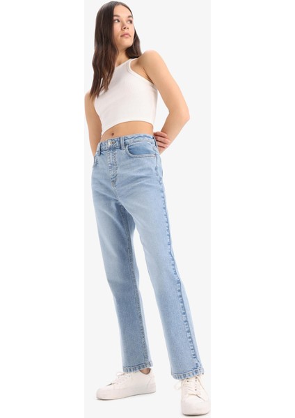 Mary Vintage Straight Fit Yüksek Bel Düz Paça Jean Kar Yıkamalı Pantolon D7977AX25SP fırsatları