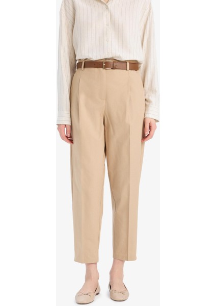 Carrot Fit Gabardin Kumaş Pantolon Kemerli Yüksek Bel Kısa Paça D2732AX25SP fırsatları
