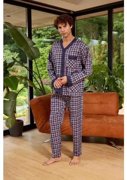 V.yaka Boydan Düğmeli Poplin Pijama Takim