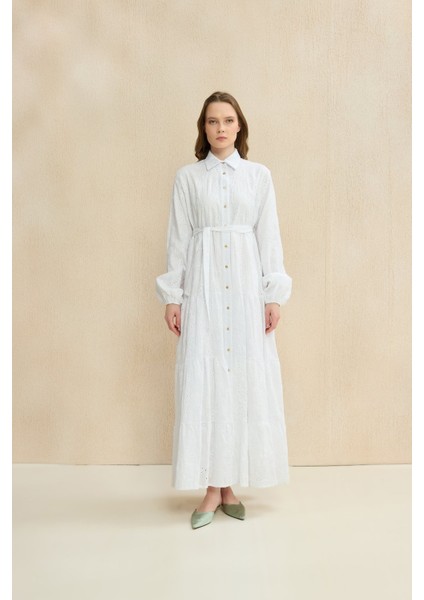 Kadın Brode Desenli Uzun Elbise