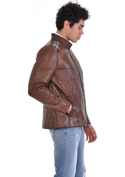 Hakiki Deri Siyah Erkek Deri Mont Baklava Desenli Fermuarlı Deri Ceket modelleri