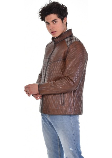 Hakiki Deri Siyah Erkek Deri Mont Baklava Desenli Fermuarlı Deri Ceket fırsatları