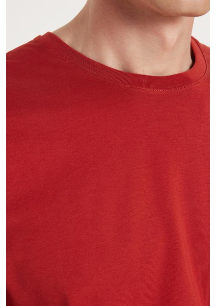 Unisex Slim Fit Dar Kesim %100 Pamuk Yumuşak Dokulu Kiremit Bisiklet Yaka Tişört modelleri