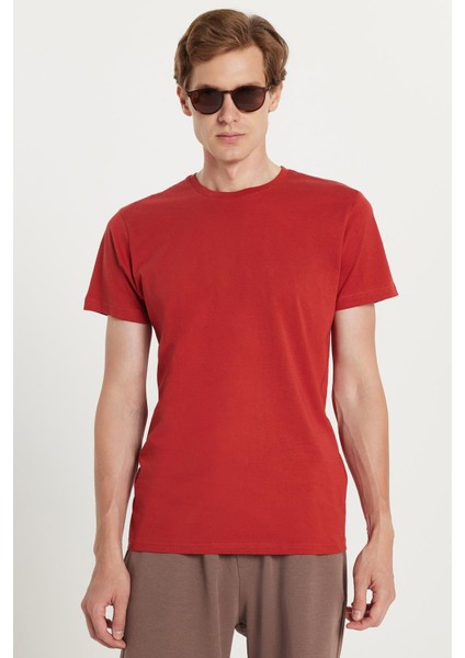 Unisex Slim Fit Dar Kesim %100 Pamuk Yumuşak Dokulu Kiremit Bisiklet Yaka Tişört fırsatları