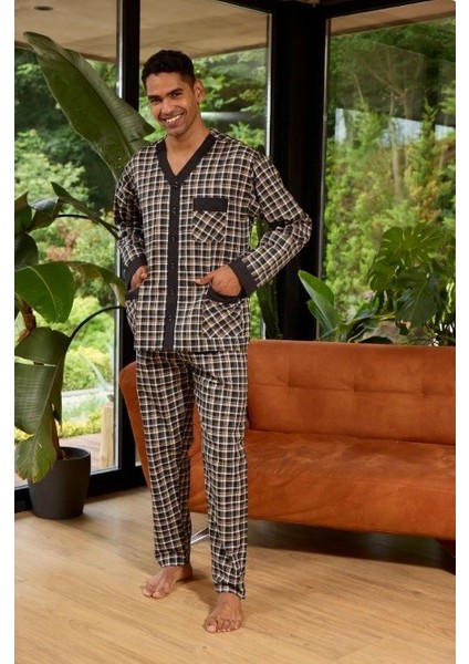 V.yaka Boydan Düğmeli Poplin Pijama Takim