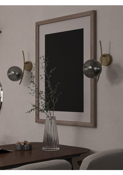 Lal Modern Cam Küre Duvar Apliği - Eskitme Metal Gövdeli Dekoratif Aydınlatma