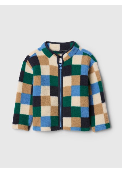 Erkek Bebek Lacivert Desenli Sherpa Ceket