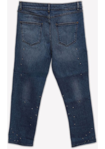 Kadın Yıldız Taş Detaylı Straight Fit Jean Pantolon modelleri